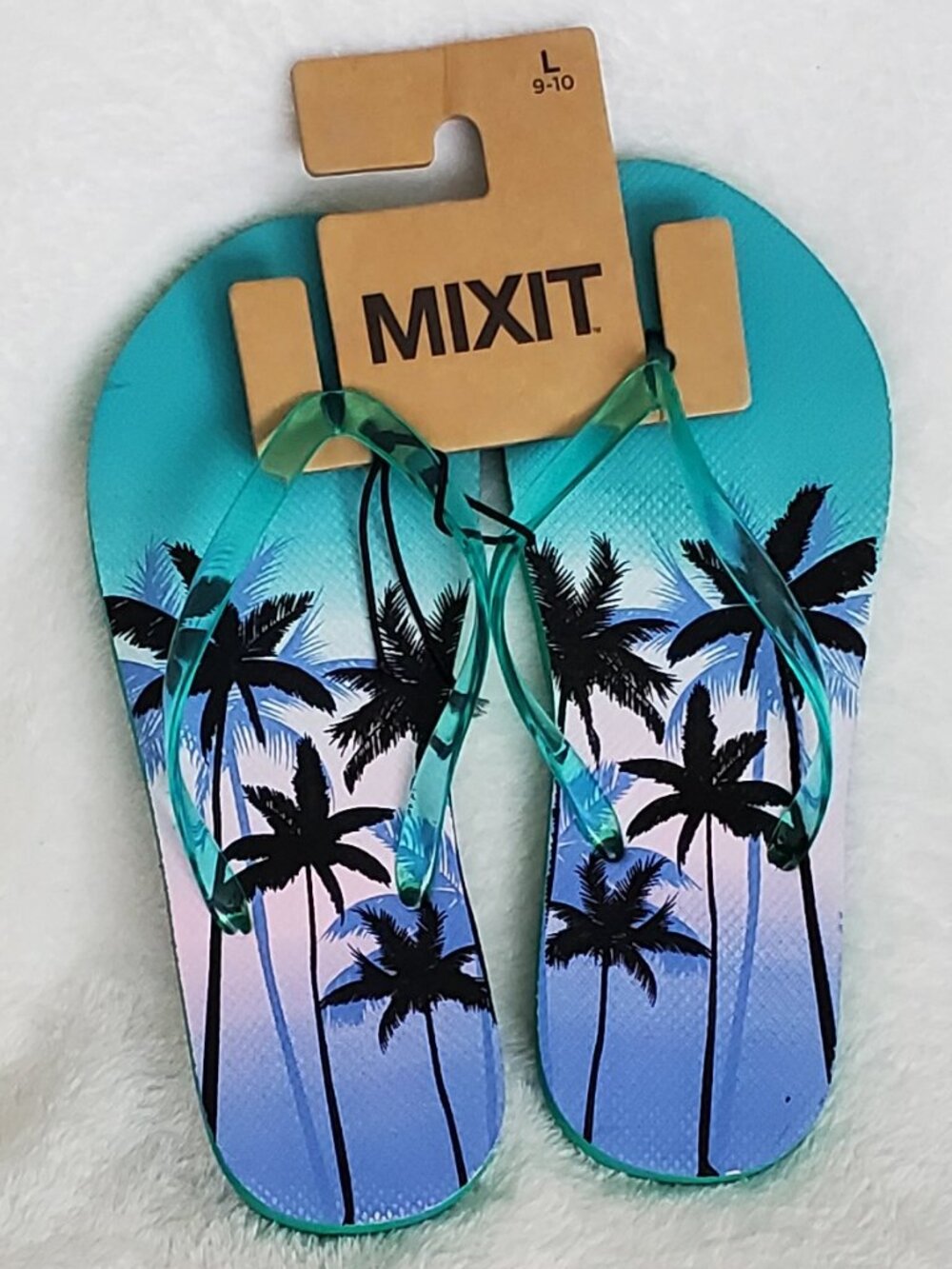 MIXIT palm tree print sandals with Teal and purple colors Size: L Brand New!